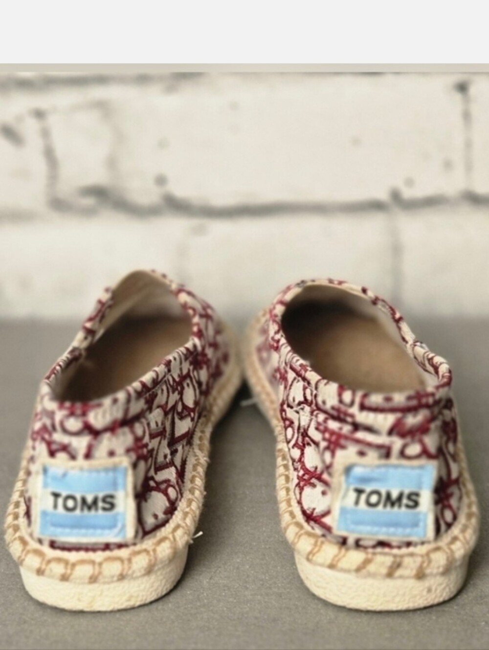 Toms Cream and Burgundy Espadrille Slip-On Shoes - Picture 4 of 10